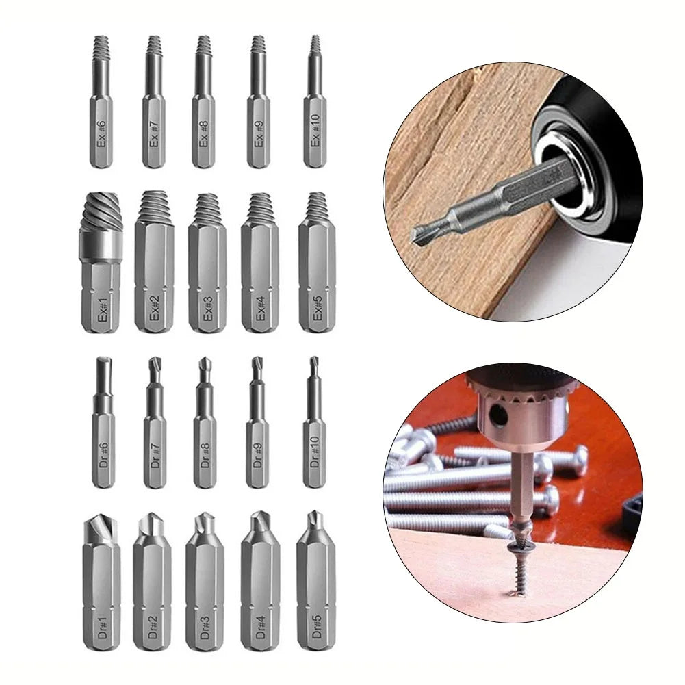 10Pcs 4/6.35mm Damaged Screw Extractor Drill Bit Set