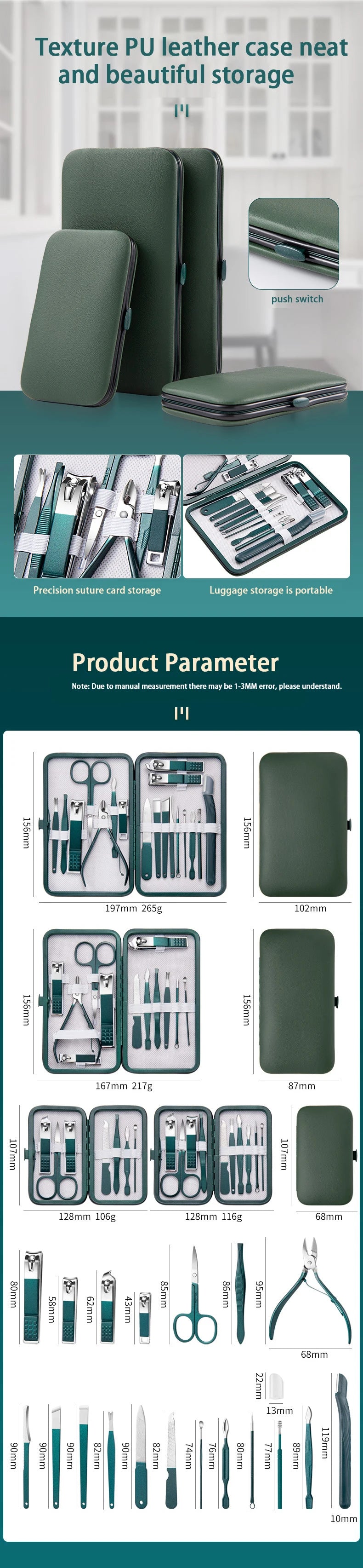 7/10/12/18 Piece Set Professional Nail Care Kit