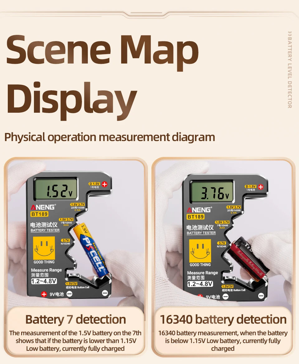 ANENG BT189 Universal Battery Tester 9V AA AAA Button Cell Battery Tester Detectors LCD Battery Indicator Gauge Checker Tools