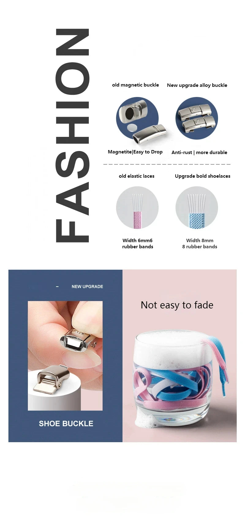 8mm Width No Tie Shoe Laces Press Lock Shoelaces Without Ties