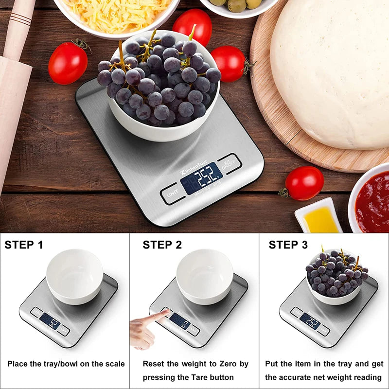 Digital Kitchen Scale 10kg /5kg Stainless Steel Panel Electronic Scales LCD Display Home Food Snacks Weighing Baking Tools