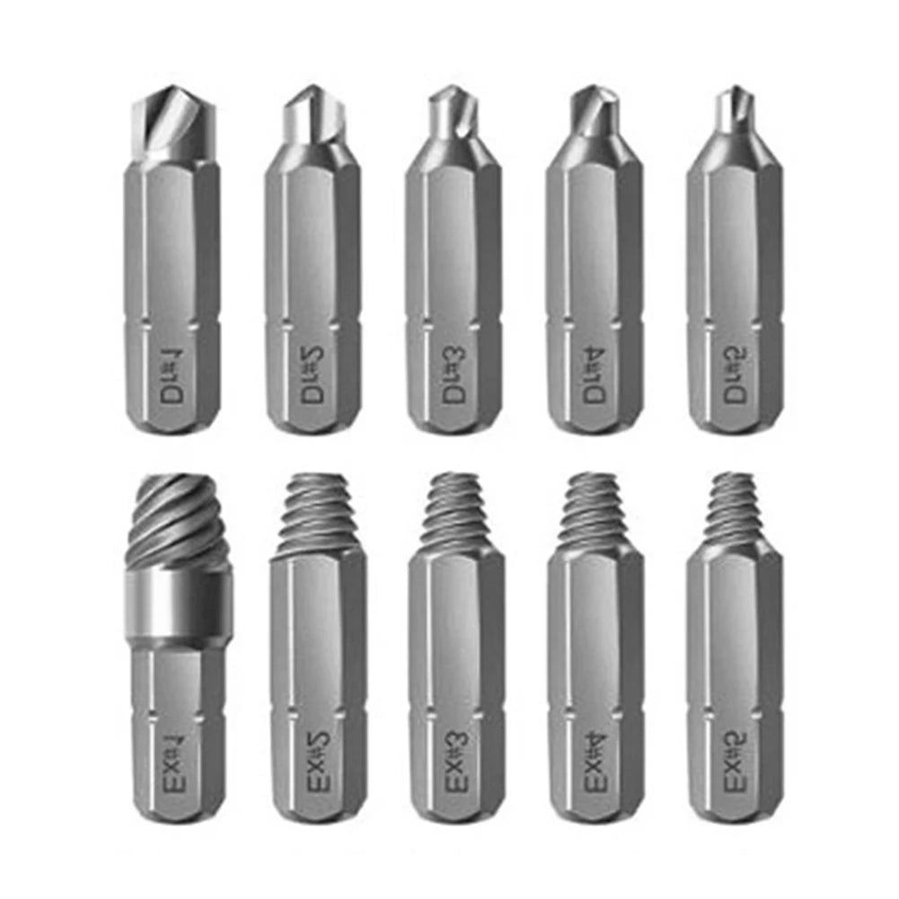 10Pcs 4/6.35mm Damaged Screw Extractor Drill Bit Set