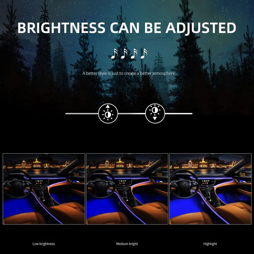 6/18 in 1 RBG 64 Color Car Ambient Lights Interior Acrylic Strip Light