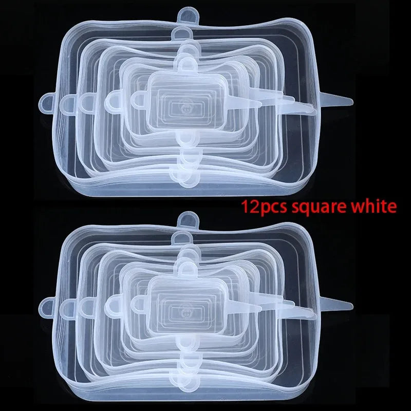 6/12Pcs Silicone Stretch Lids Reusable Food Seal Cover for Pot Bowl Keep Food Fresh Stretchy Wrap Cover Kitchen Cookware