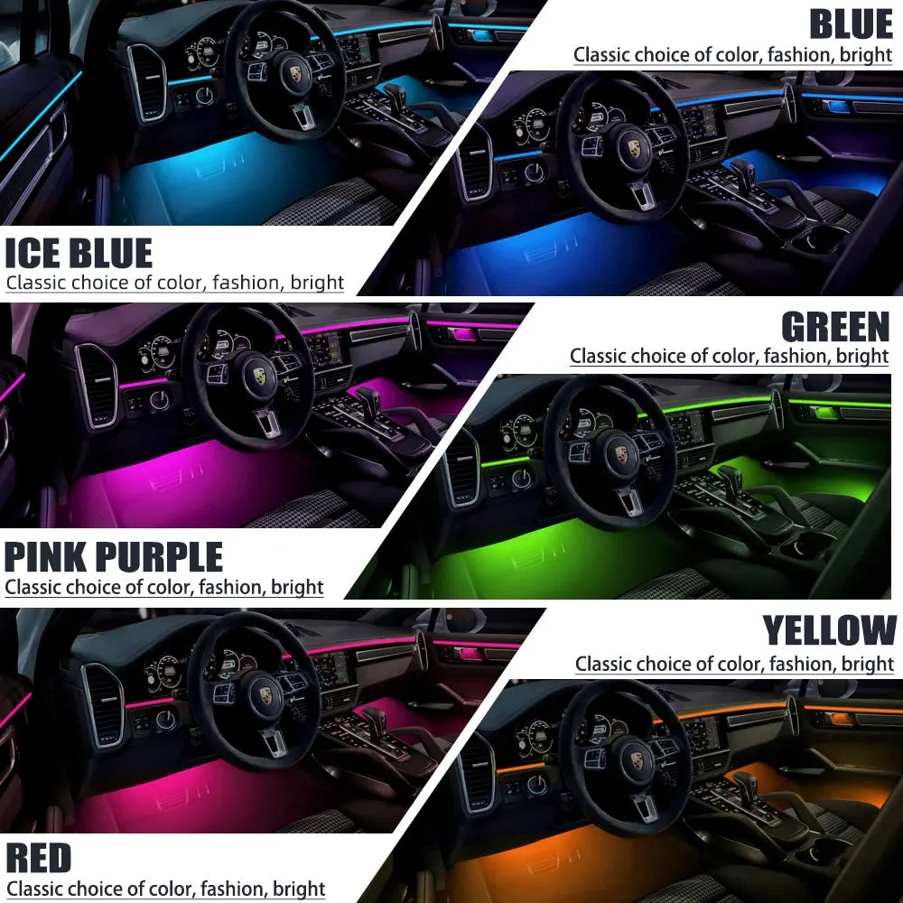 6/18 in 1 RBG 64 Color Car Ambient Lights Interior Acrylic Strip Light