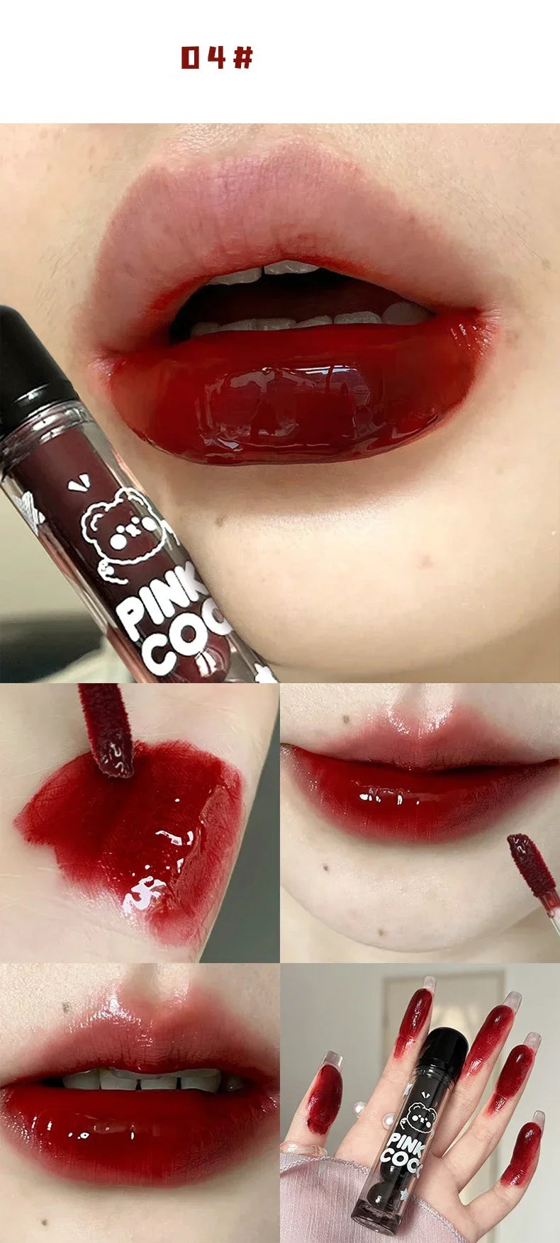 Dark Red Brown Mirror Lip Glaze Water Light Moisturizing Non-stick Cup Highly Pigmented Red Liquid Lipstick Lips Makeup Cosmetic