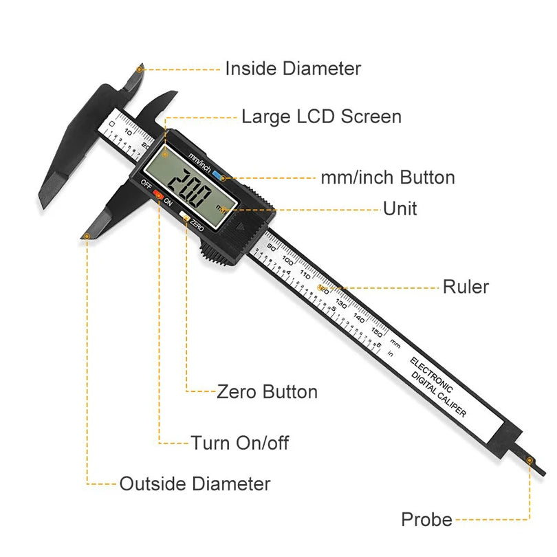 150mm 100mm Electronic Digital Caliper Carbon Fiber Dial Vernier Caliper Gauge Micrometer Measuring Tool Digital Ruler