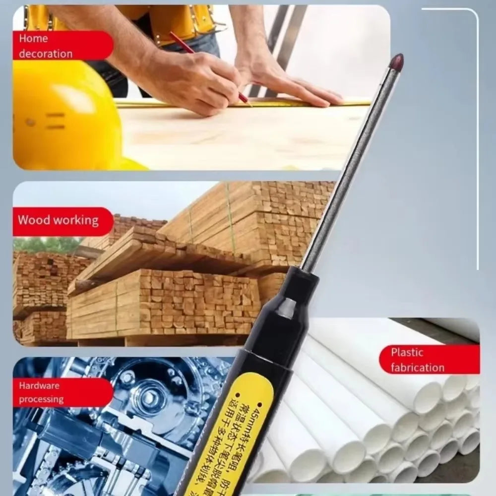 12-1Pcs Multi-Purpose 45mm Deep Drill Hole Long Nibs Waterproof Marker Pens for Bathroom Woodworking Long Head Carpenter Pens