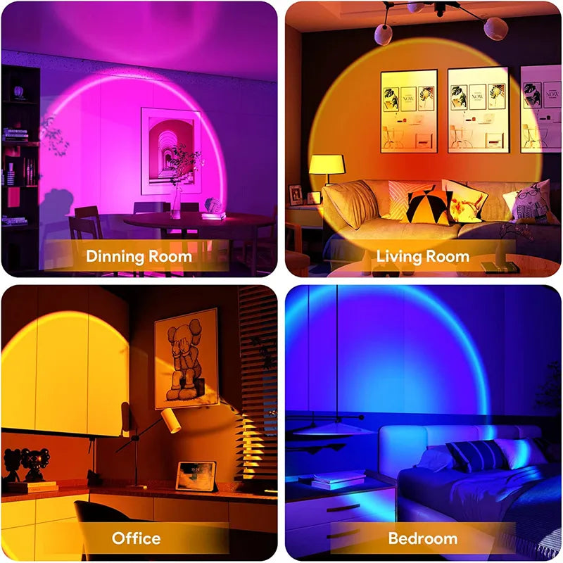 16 Colors RGB USB Sunset Light Mobile Phone Self Photography Light LED Rainbow Neon Night Light Projector Photography Wall Lamp