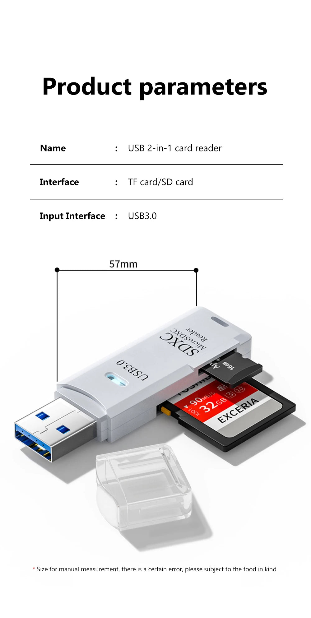2 In 1 USB 3.0 2.0 Micro SD TF Card Reader High Speed Data Transmission