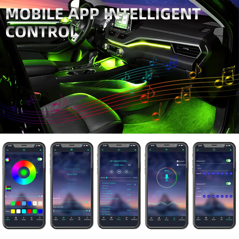 6/18 in 1 RBG 64 Color Car Ambient Lights Interior Acrylic Strip Light