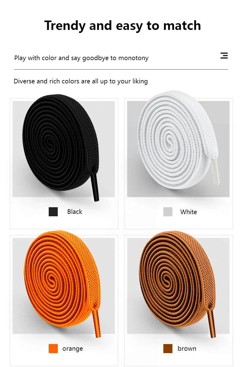 8mm Width No Tie Shoe Laces Press Lock Shoelaces Without Ties