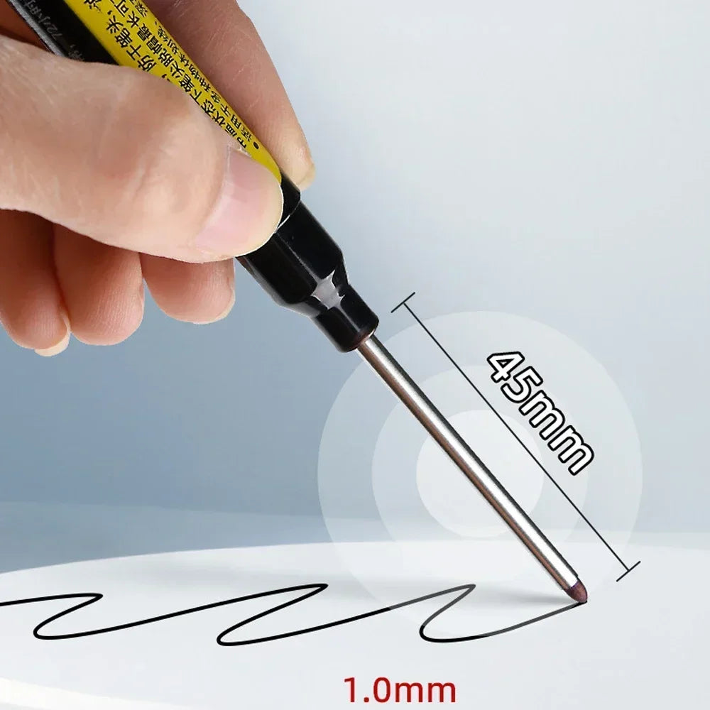 12-1Pcs Multi-Purpose 45mm Deep Drill Hole Long Nibs Waterproof Marker Pens for Bathroom Woodworking Long Head Carpenter Pens