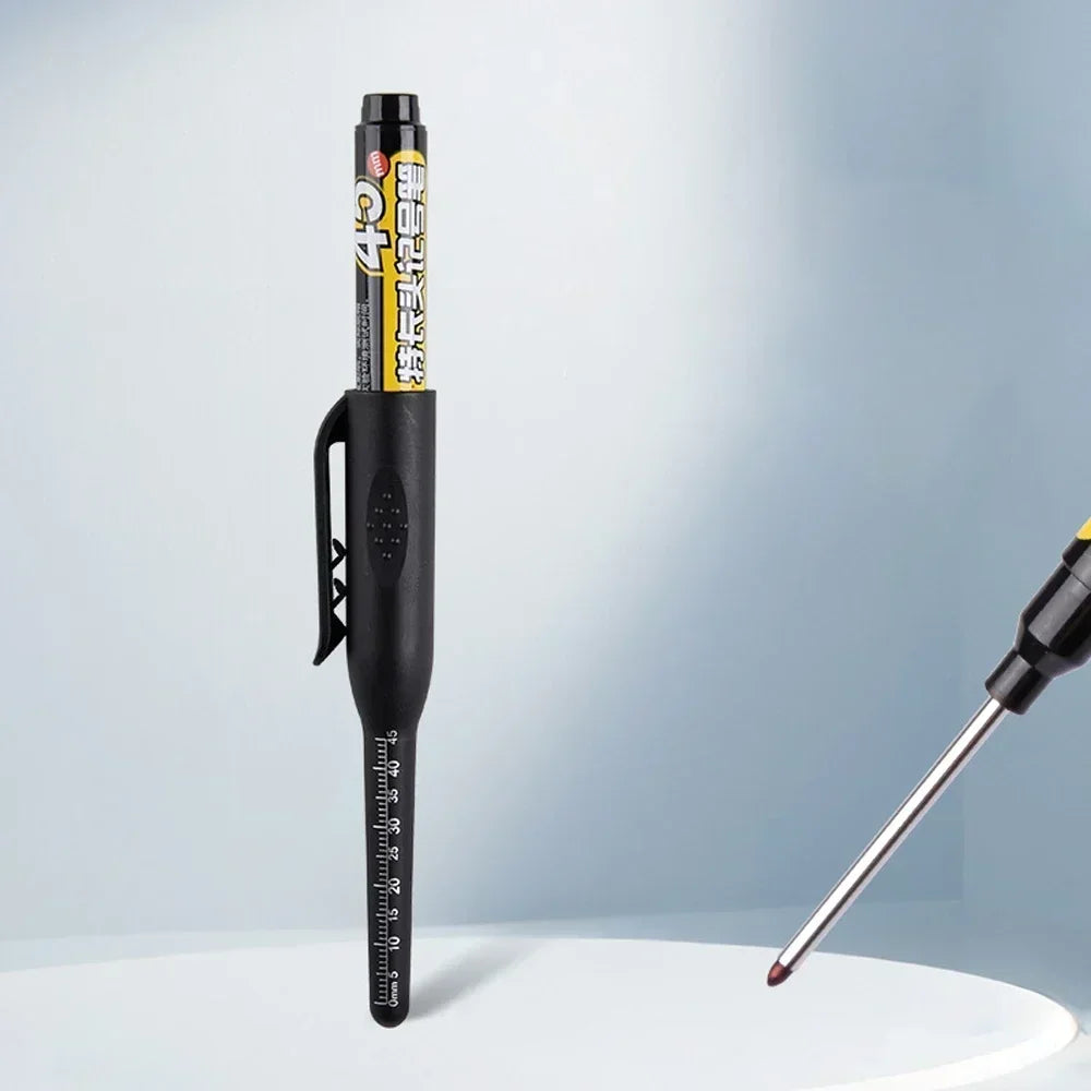 12-1Pcs Multi-Purpose 45mm Deep Drill Hole Long Nibs Waterproof Marker Pens for Bathroom Woodworking Long Head Carpenter Pens