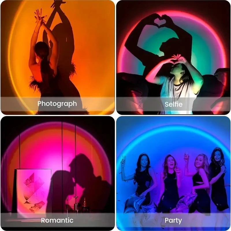 Vibrant Sunset Projection Light - 16-Color Spectrum, USB Remote Control, Dynamic Color Changing LED Light - Creates Warm Home