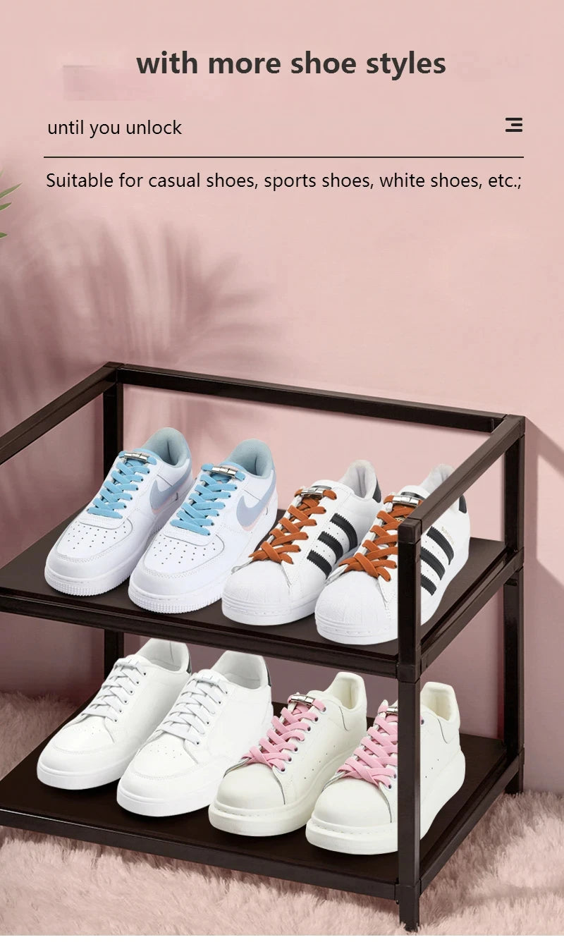 8mm Width No Tie Shoe Laces Press Lock Shoelaces Without Ties