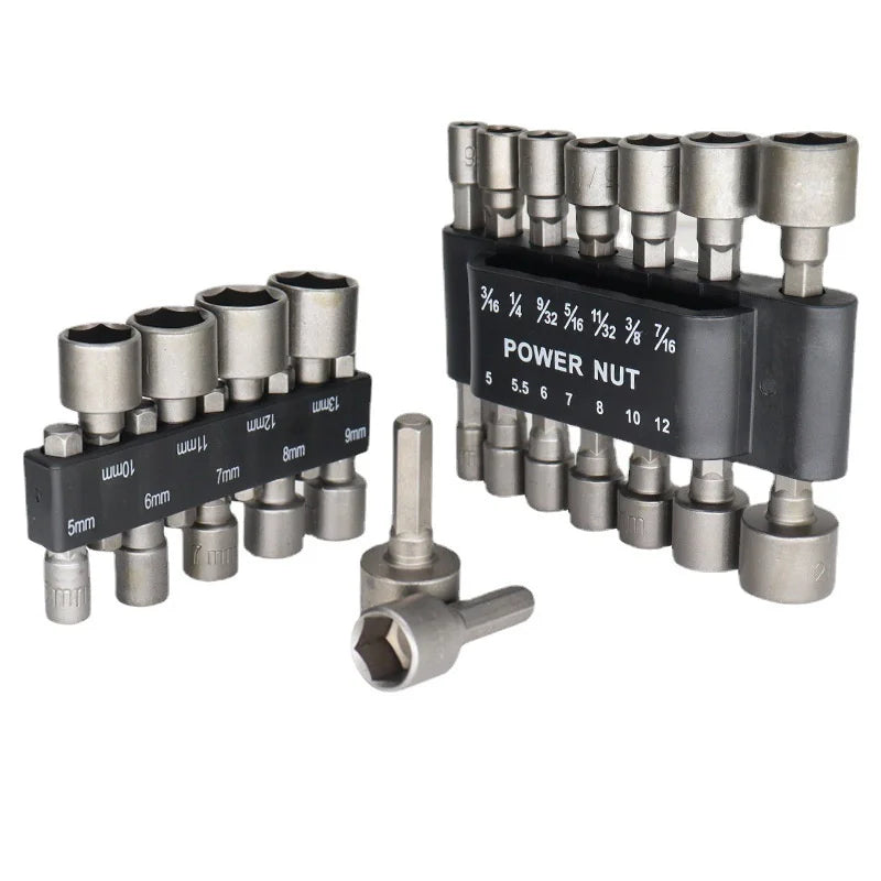 9pcs/set 5mm-13mm Hex Sockets Sleeve Nozzles Nut Driver Set Screwdriver Set Adapter Metric Socket Powerful Drill Bit Tool Wrench