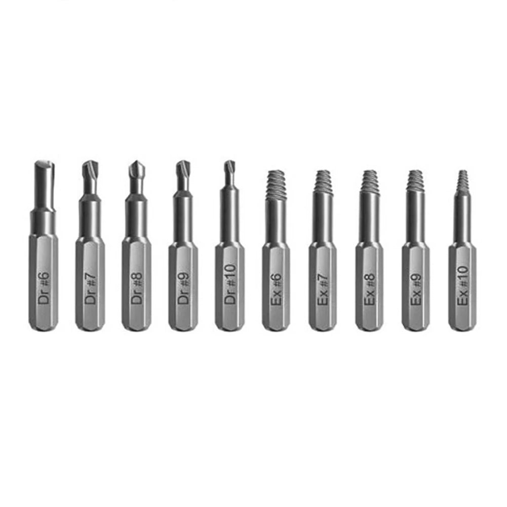 10Pcs 4/6.35mm Damaged Screw Extractor Drill Bit Set