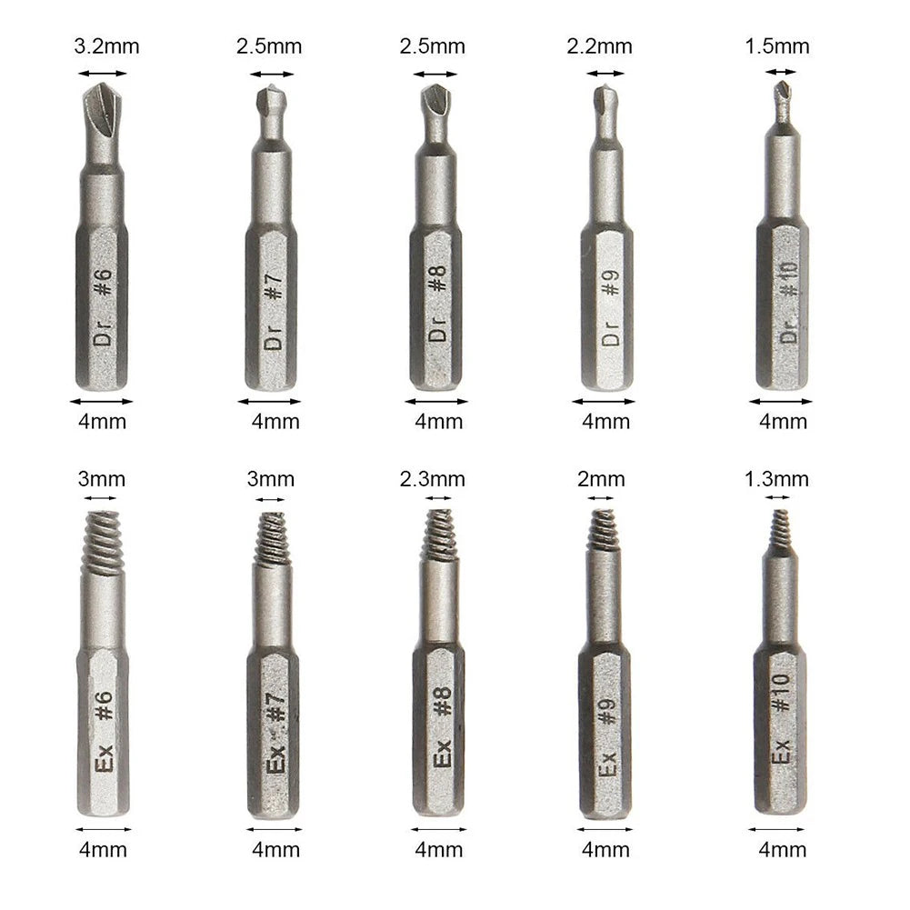 10Pcs 4/6.35mm Damaged Screw Extractor Drill Bit Set