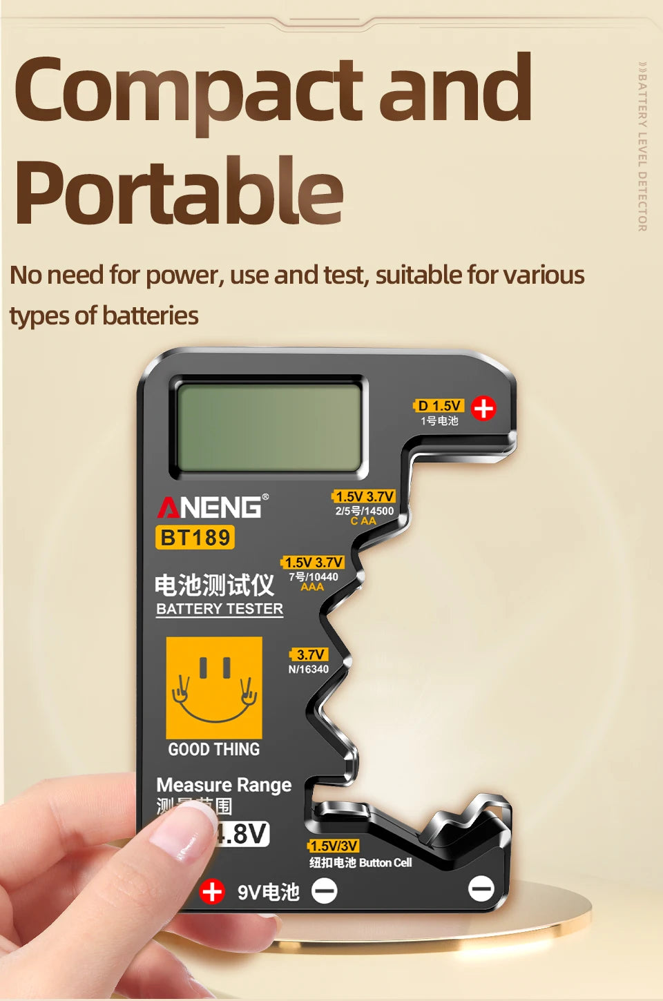 ANENG BT189 Universal Battery Tester 9V AA AAA Button Cell Battery Tester Detectors LCD Battery Indicator Gauge Checker Tools