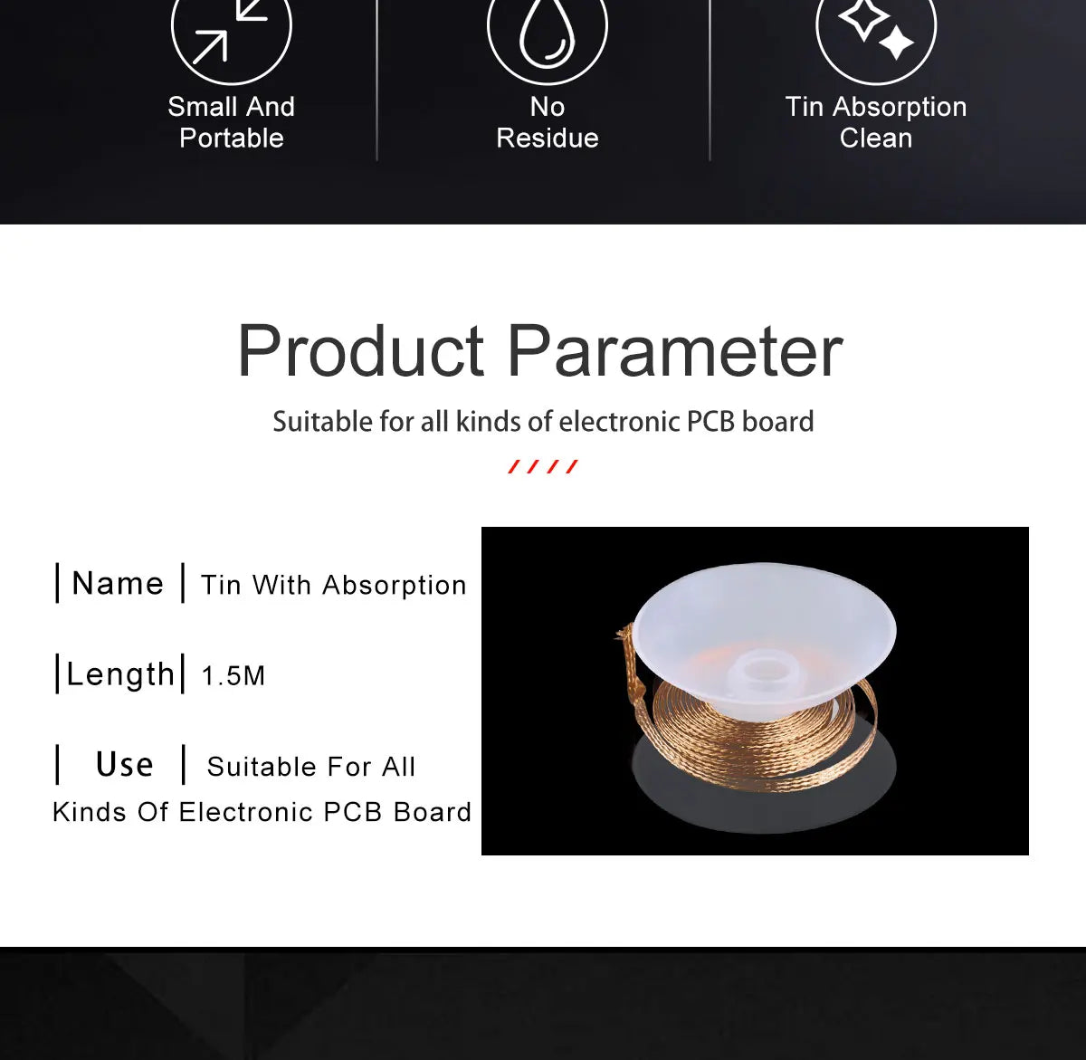 1.5mm 2mm 2.5mm 3mm 3.5mm Width 1.5M Length Desoldering Braid Welding Solder Remover Wick Wire Lead Cord Flux BGA Repair Tool