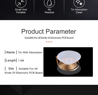 1.5mm 2mm 2.5mm 3mm 3.5mm Width 1.5M Length Desoldering Braid Welding Solder Remover Wick Wire Lead Cord Flux BGA Repair Tool