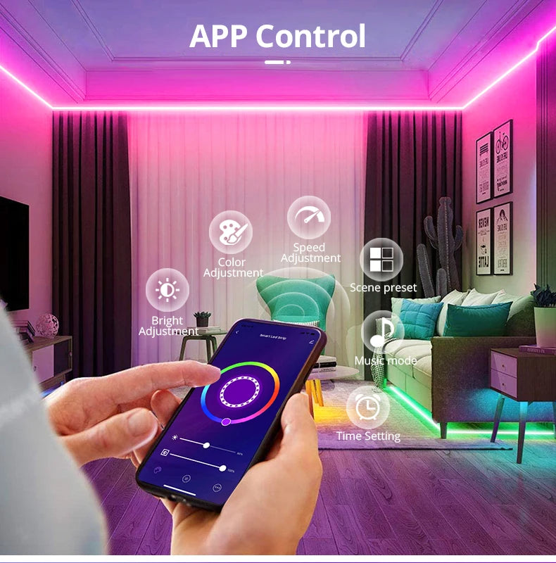 Bluetooth WIFI Led strip 5m 3m 2m 1m RGB Neon Light work for Tuya Smart Life  220V 110V to 12V fita led lamp home decoration