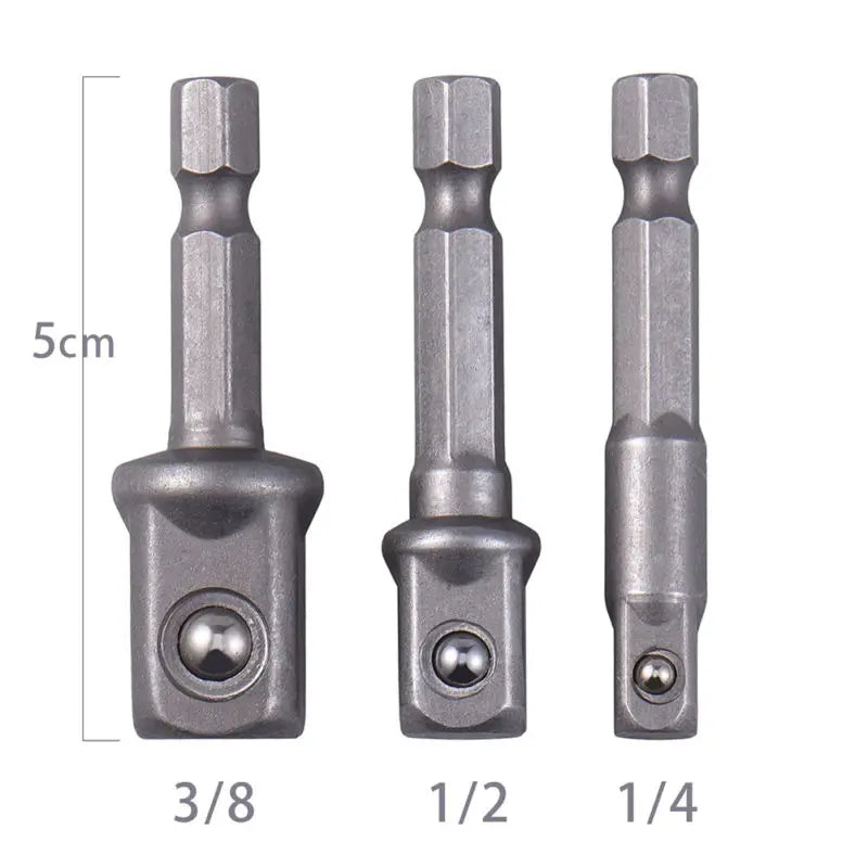 3Pcs Impact Grade Socket Adapter Set Extension Bit 1/4" 3/8" 1/2" Drive Adapt To Power Drill To High Torque Impact Wrench