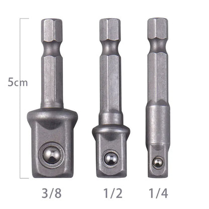 3Pcs Impact Grade Socket Adapter Set Extension Bit 1/4" 3/8" 1/2" Drive Adapt To Power Drill To High Torque Impact Wrench