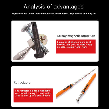 Strong Magnetic Suction Rod Orange Red Handle Magnetic Pickup Stainless Steel Antenna Retractable Suction Iron Rod