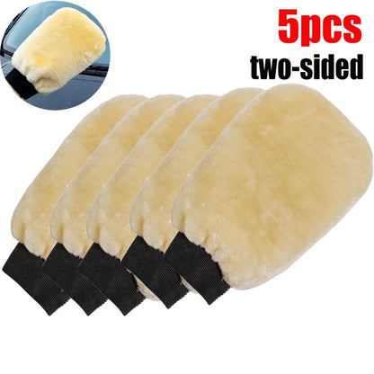 1/5pcs Car Wash Gloves Soft Thickened  Imitation Wool Plush Wiping Car Cleaning Mitt Double-faced Glove Car Washing Supplies