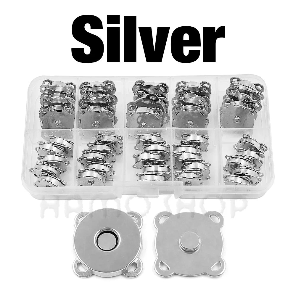 20sets 10mm-18mm Sew-on Metal Magnet Buckle Snap Fasteners Buttons Kits DIY Sewing Garment Accessories Materials Wallet Buckle