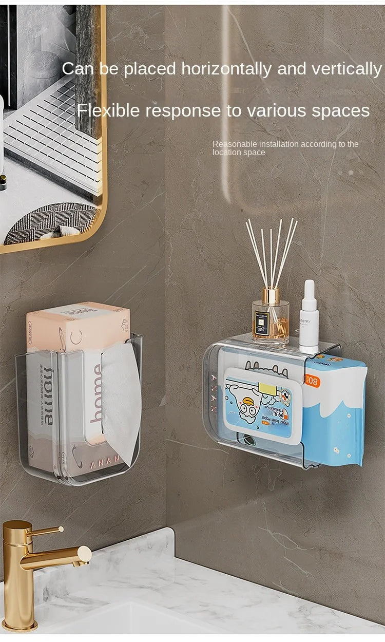 Bathroom non perforated wall mounted wet tissue storage box with large opening and strong load-bearing capacity