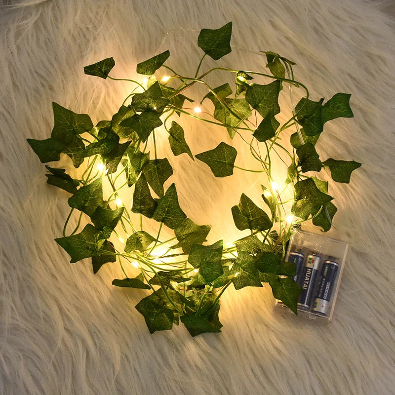 Green Leaf String Lights Artificial Ivy Vine Fairy Light Garland Wedding Party Decoration Christmas Home Room Wall Hanging Plant