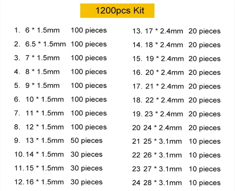 740/1200Pcs O-ring Rubber Gaskets Seal Ring Set Nitrile Rubber High Pressure O-Rings NBR Sealing Elastic Band O Rubber Rings Set