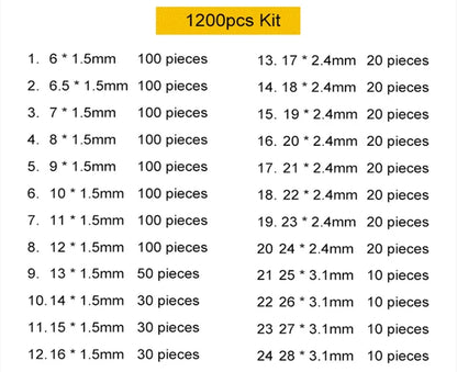 740/1200Pcs O-ring Rubber Gaskets Seal Ring Set Nitrile Rubber High Pressure O-Rings NBR Sealing Elastic Band O Rubber Rings Set
