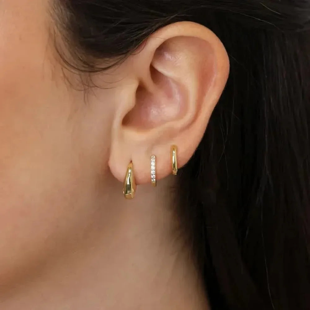 6pcs Fashion Minimalist Chunky Gold Plated Waterdrop Hoop Earrings for Women Smooth C-shaped Water Droplets Earrings JewelryGift