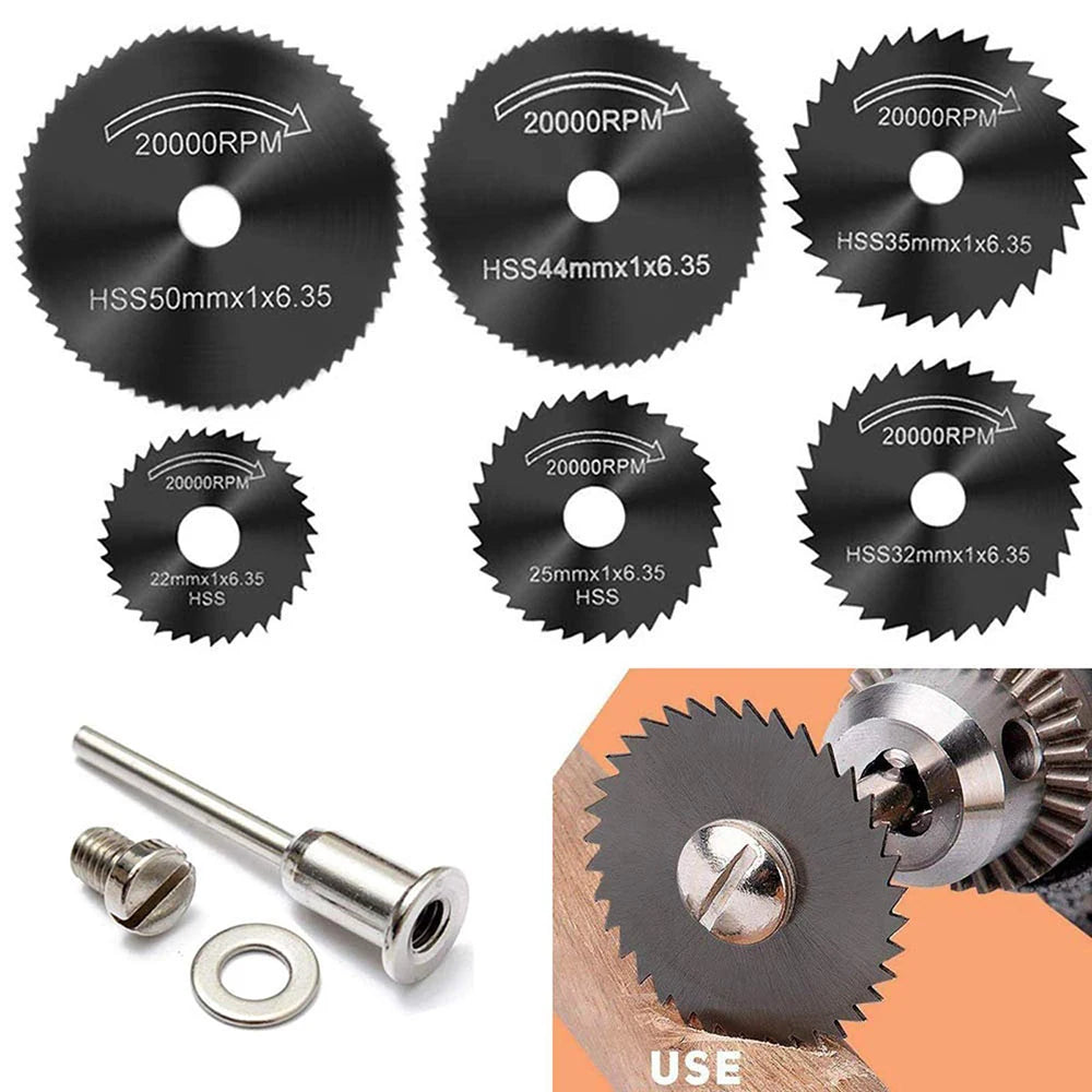 6pcs Mini HSS Circular Saw Blade Rotary Tool For Dremel Metal Cutter Power Tool Wood Cutting Discs Drill Mandrels Cutoff 22-50mm