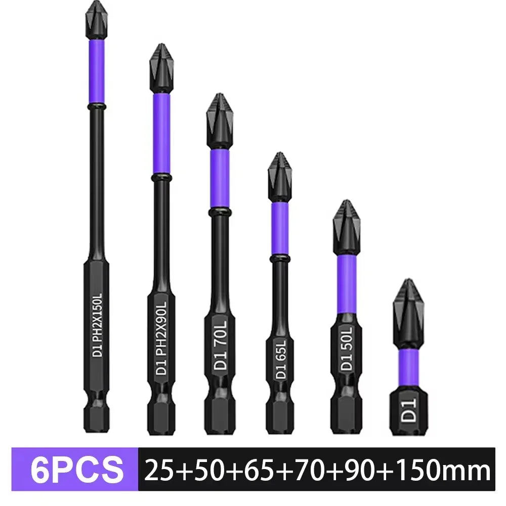 Magnetic Impact Phillips Bit Anti-Slip Long Screwdriver Bit Set Hex Shank Cross Impact Driver Bit for Power Drilling