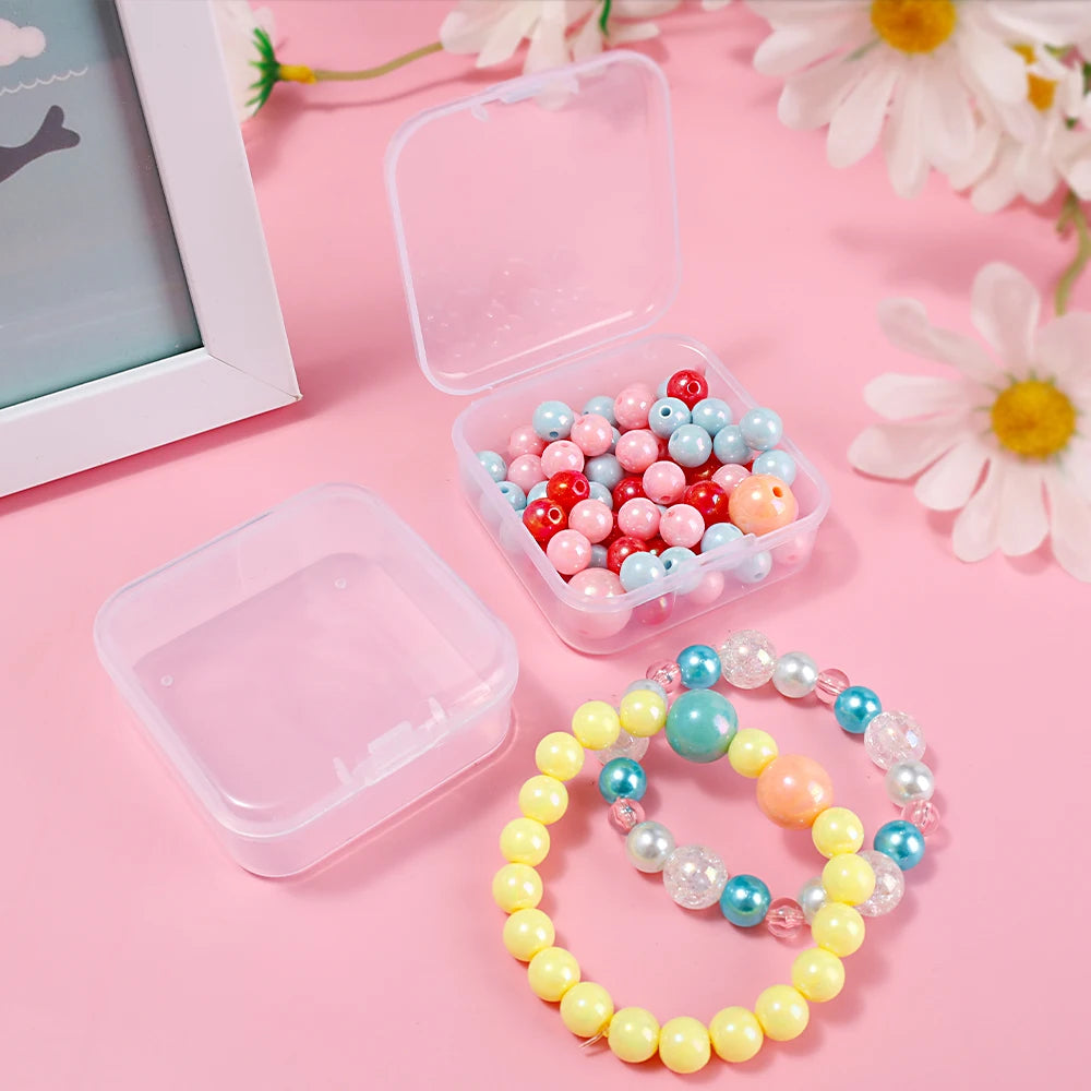 Clear Storage Container Transparent Plastic Storage Boxes with Hinged Lid Square Packaging Display Box Jewelry DIY Crafts