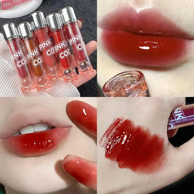 Dark Red Brown Mirror Lip Glaze Water Light Moisturizing Non-stick Cup Highly Pigmented Red Liquid Lipstick Lips Makeup Cosmetic