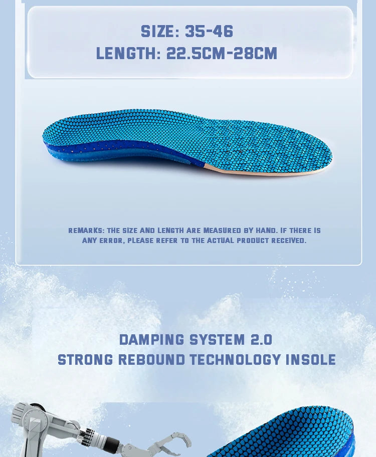 1Pair Sport Silicone Insoles for Shoes High Elastic Shock-absorbing Insole for Feet Arch Support Orthopedic Men Women Shoe Sole