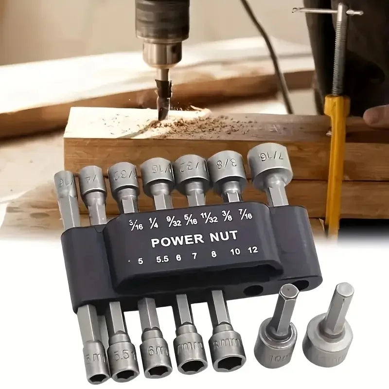 9pcs/set 5mm-13mm Hex Sockets Sleeve Nozzles Nut Driver Set Screwdriver Set Adapter Metric Socket Powerful Drill Bit Tool Wrench