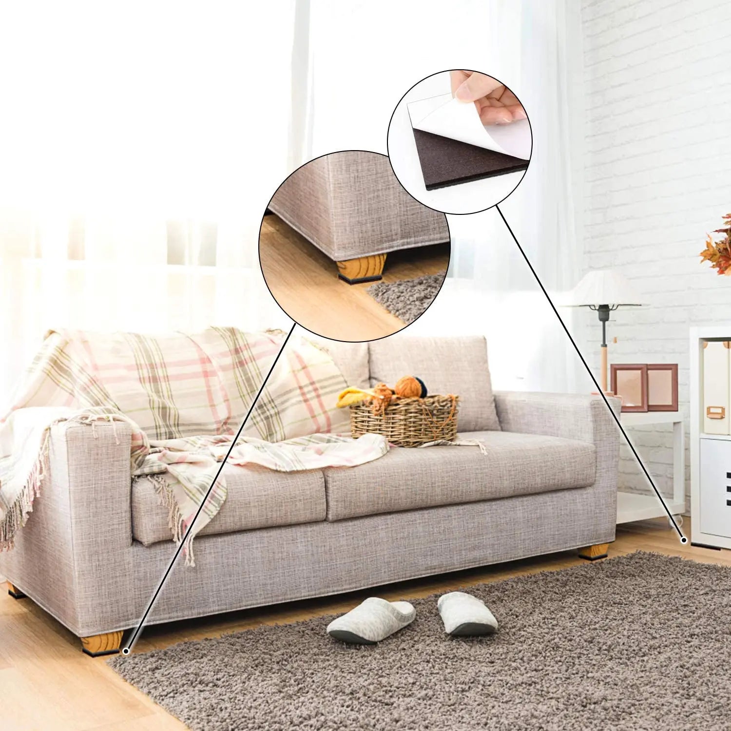 44pcs Furniture Grippers - Non Slip Pads for Furniture Legs - Self Adhesive Rubber Feet - Anti Slide Hardwood Floor Protectors