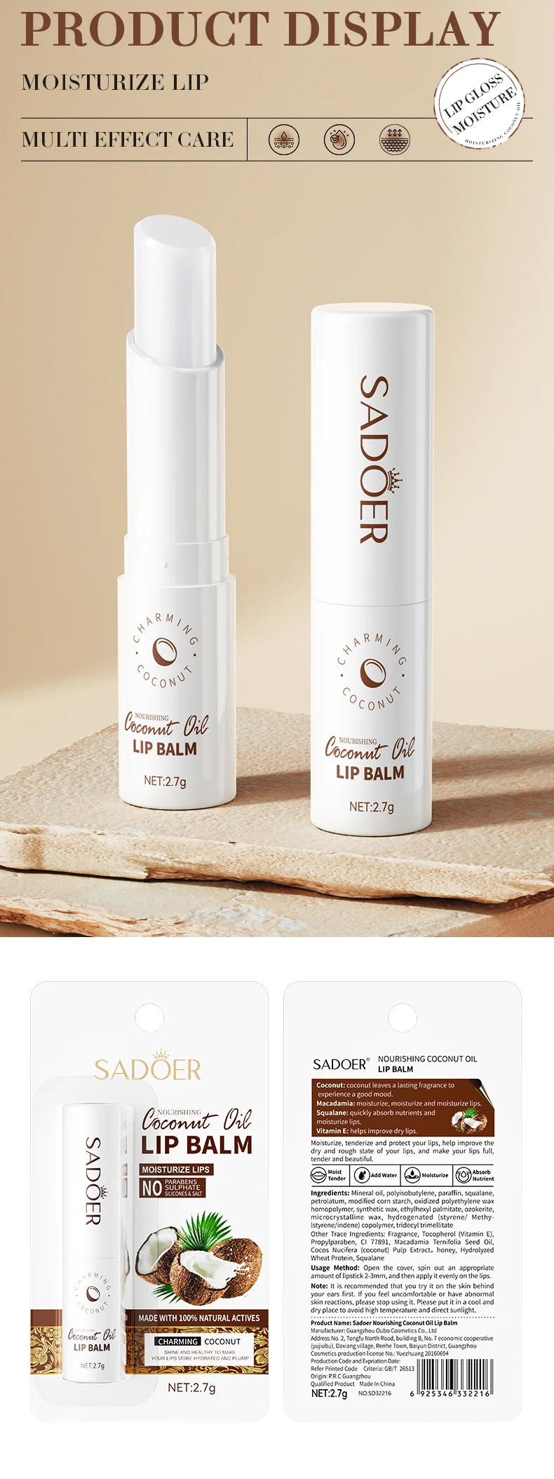 Coconut Lip Balm Healing Moisturizing All-natural Lip Mask For Dry Lips