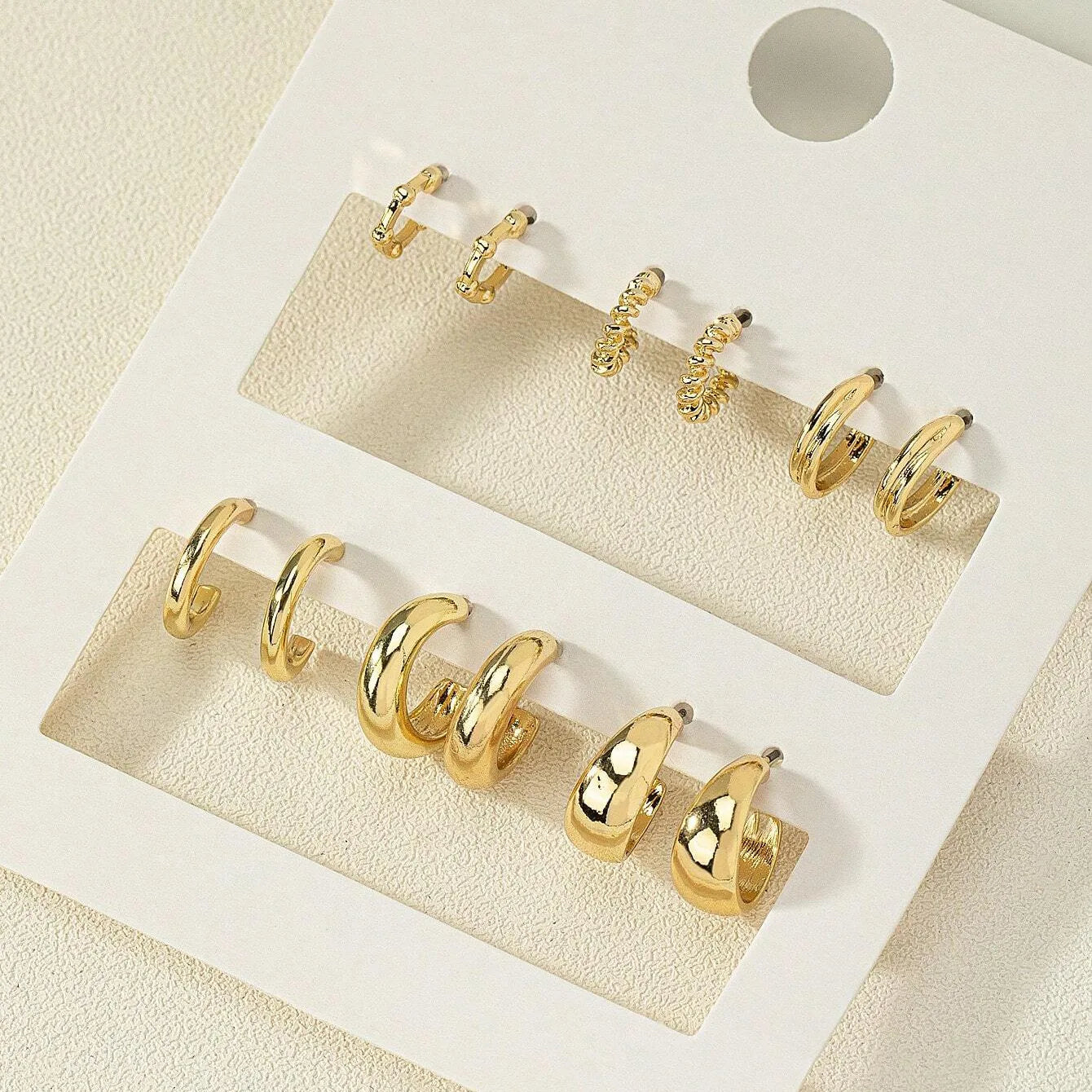 6pcs Fashion Minimalist Chunky Gold Plated Waterdrop Hoop Earrings for Women Smooth C-shaped Water Droplets Earrings JewelryGift