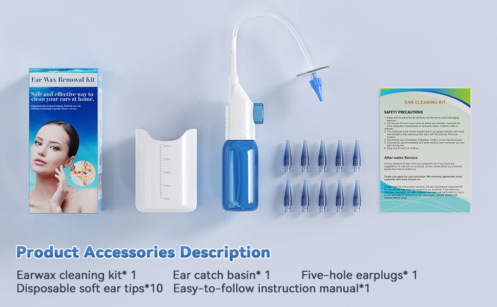 Ear Wax Removal Tool Manual Ear Irrigation Flushing System Safe and Effective Ear Cleaner for Adults Kids Cleaning Washer Kit