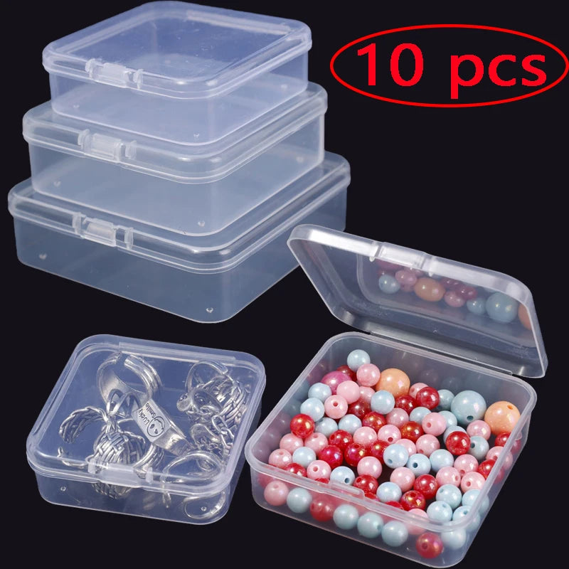 Clear Storage Container Transparent Plastic Storage Boxes with Hinged Lid Square Packaging Display Box Jewelry DIY Crafts