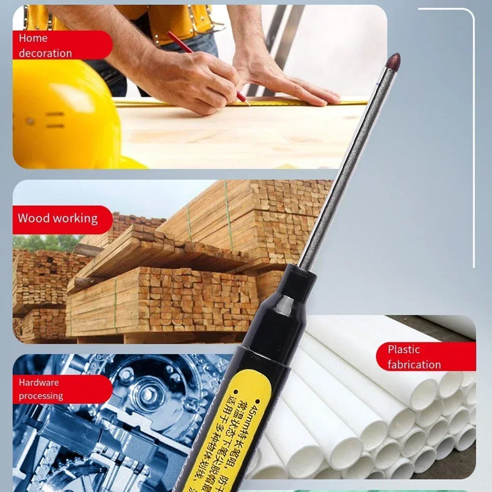 12-1Pcs Multi-Purpose 45mm Deep Drill Hole Long Nibs Waterproof Marker Pens for Bathroom Woodworking Long Head Carpenter Pens