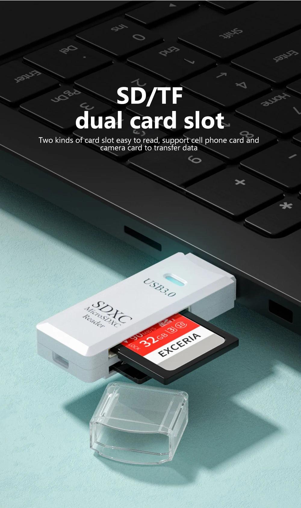2 In 1 USB 3.0 2.0 Micro SD TF Card Reader High Speed Data Transmission